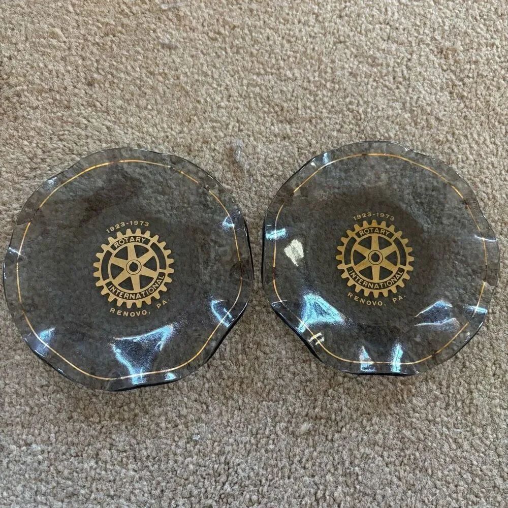 2 Rotary International 5 1/4” Smoke Glass Scalloped Bowls Renovo PA